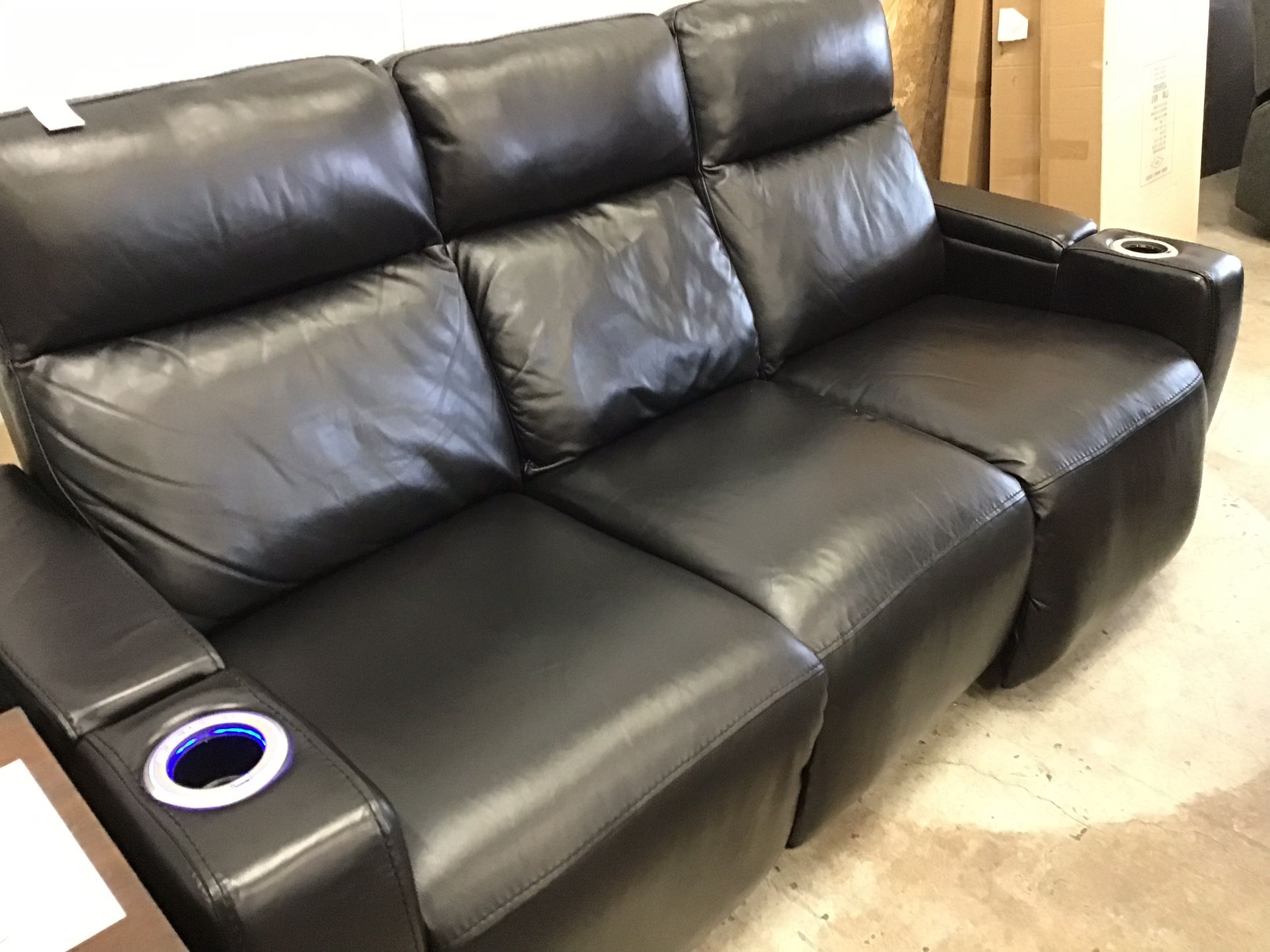 Power Recline Black Leather Sofa