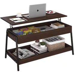 41.3 in. W 17 in. L Brown Color Rectangular Wood Lift Top Coffee Table with Storage Shelves and Hidden Compartment