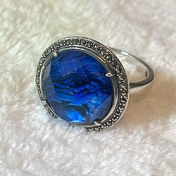 VTG Judith Jack Deep Blue Round Abalone Doublet Ring sz8
