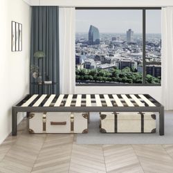 MAF 14 Inch Full Size Platform Bed Frames with Wooden Slats, Black 3500 Lbs Heavy Duty Metal Bed Frame with Anti-Collision Round Legs, No Box Spring N