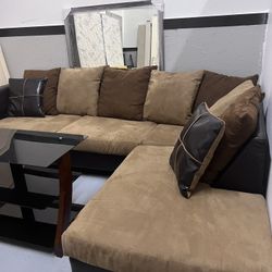 Brown Tan Leather Sectional 