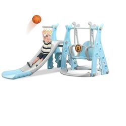 Ealing 4 in 1 Toddler Swing and Slide Sets for Age 1-3 Swing Playset with Climber,Basketball Hoop ,Blue V059