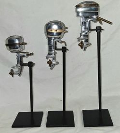 Unique Vintage Outboard Motor Replica Set Aluminum Decor On Stands