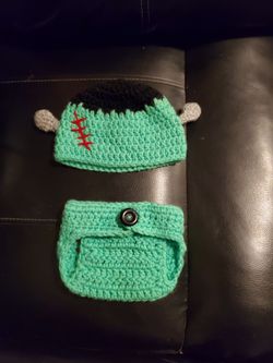Crochet Baby Frankenstein Hat and Diaper Cover Set