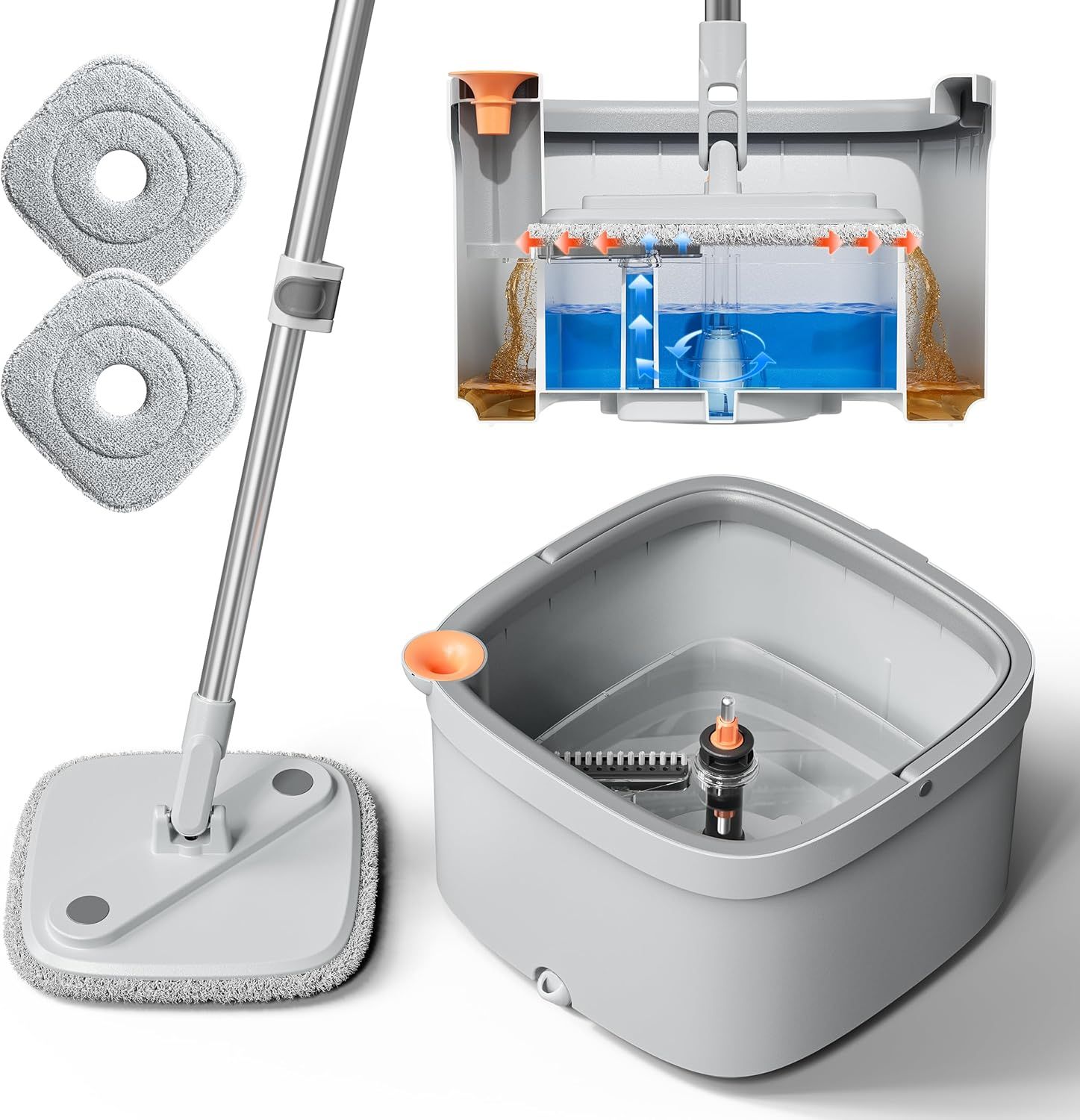 KZKR Spin Mop and Bucket Set – Grey & White