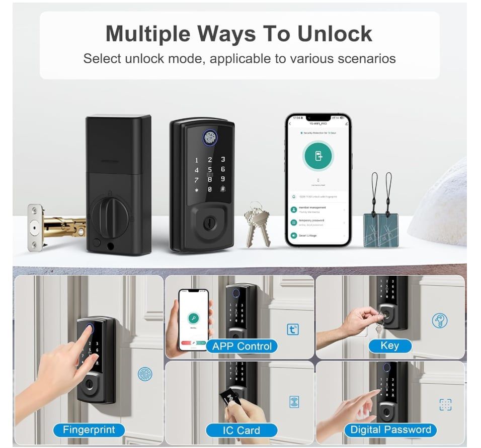 SMONET Smart Deadbolt Lock – Keyless Entry With Fingerprint, App Control, Touchscreen Keypad, Bluetooth, Auto-Lock – Easy Install, Silver