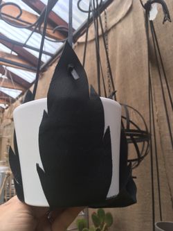 Handmade leather & macrame hanging plant pots & hangers