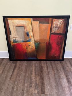 Large Abstract Oil Painting in Black Frame