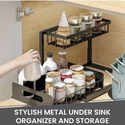 Under Sink Organizer Black, Stylish Metal Under Sink Organizer and Storage, Adjustable Kitchen Under Sink Organizer,