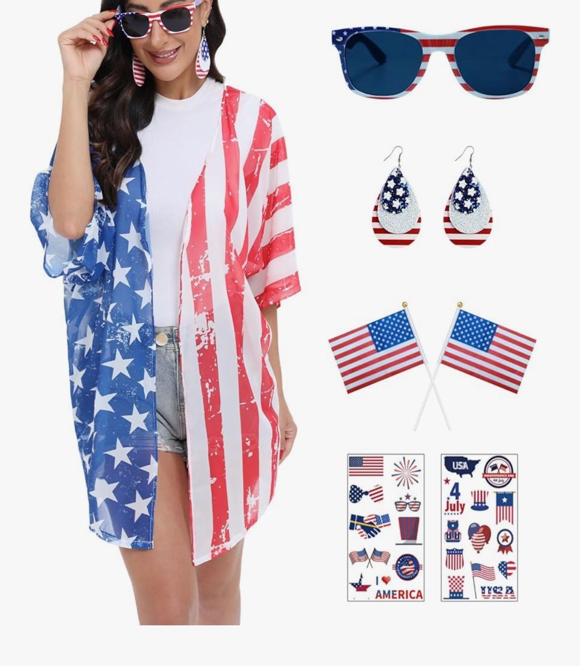 Brand: COSPELEY 4th of July Outfits for Women Patriotic Kimono Cardigan with 4th of July Accessories | Womens 4th of July Outfit. Brand new. Never bee