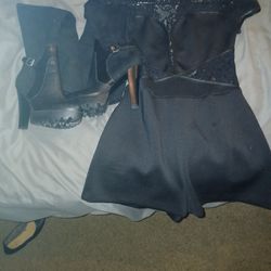 Womans Guess Shorts Bodysuit& Guess Thigh High Boots