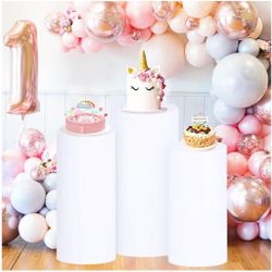 White Cylinder Pedestal Stand for Party - Set Of 3