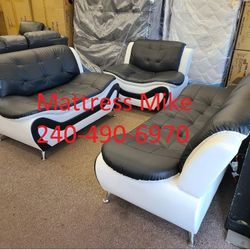 Special Offer Black White Faux Leather Sofa Loveseat Chair Special 