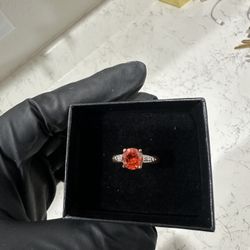 🔥 Fire Opal Style Ring – Sparkling Orange Gem with Side Stones 