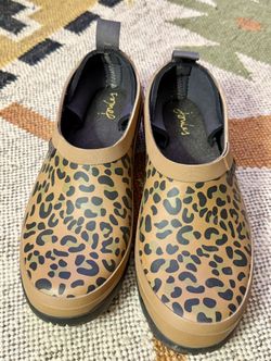 JOULES Rain Clogs Slip-on Rubber Welly Garden Brown Leopard Women's Size 7 / 38 