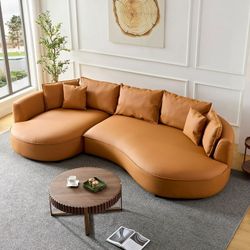 L-Shaped Leather Sectional Sofa with Chaise – Large Luxe Couch for Living Room - Orange - Left Facing Brand new in the Packaging 📦 cash price Nuevo e