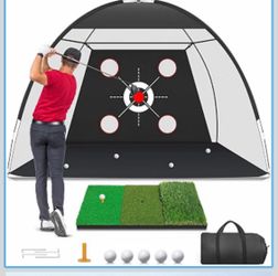 Golf Practice Net with Mat and Accessories