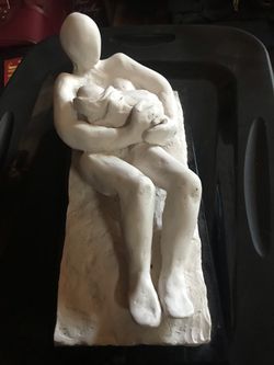 Mother And Baby Vintage Statue With Marble Base