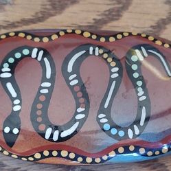 Aboriginal Hand Painted Rock, Depicting A Snake