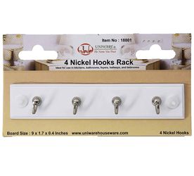 Uniware Hook Rack with 4 Nickel Hooks, 22 x 4.4 cm, Available in Black/White