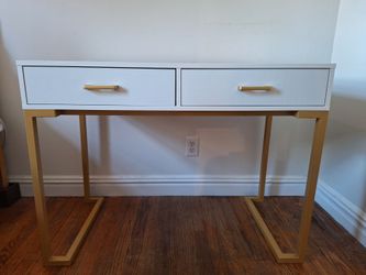 White and Gold 2-Drawer Console Desk