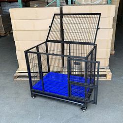 (Brand New) $150 Heavy-Duty Dog Cage 37x25x33” Single-Door Folding Crate Kennel with Plastic Floor & Tray