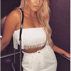 White Fringe Top Medium