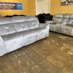 $0 Down! Reclining Sofa Set Light Gray