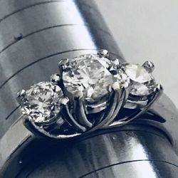 One Carats t.w. 3 Stones Natural Diamond Ring, 14K White Gold, Price is Firm, No Offers Please!
