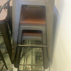  Furniture 24" High Metal Counter-Height, Indoor Bar Stool with Wood Seat in Gun Metal （Green  or Grey） - Stackable Set of 4