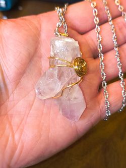 Wire Wrapped Quartz/Amethyst Crystal Necklace