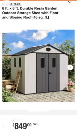JOYSIDE 6 ft. x 8 ft. Durable Resin Garden Outdoor Storage Shed with Floor and Sloping Roof (48 sq. ft.)
