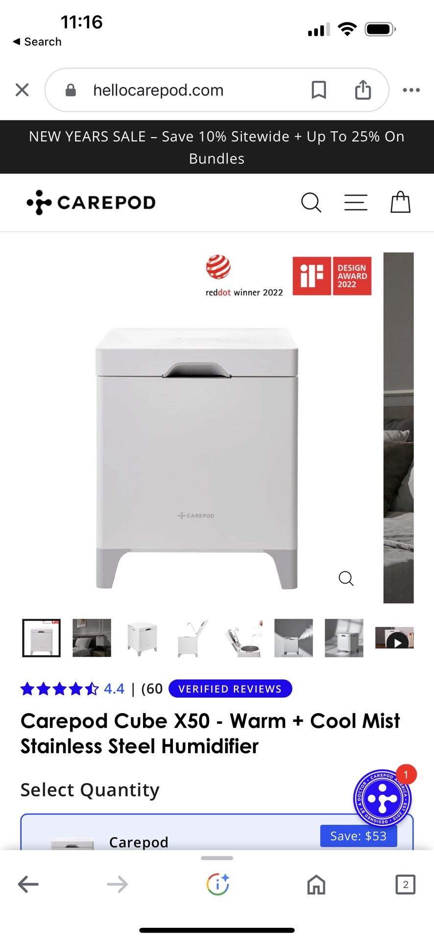 Carepod Cube X50 - Warm + Cool Mist Stainless Steel Humidifier