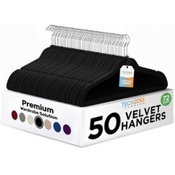 TECHZOO 50 Pack New Premium Quality Velvet Hangers Ultra Thin Non Slip BLACK