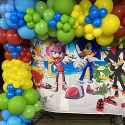 Sonic birthday Ballon Garland And Backdrop 