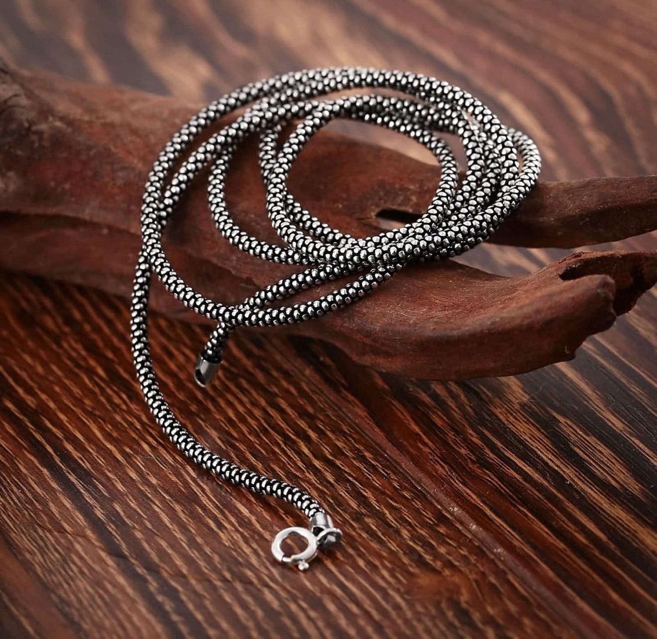 Italian 925 Sterling Silver, Popcorn Chain Necklace 23 inch