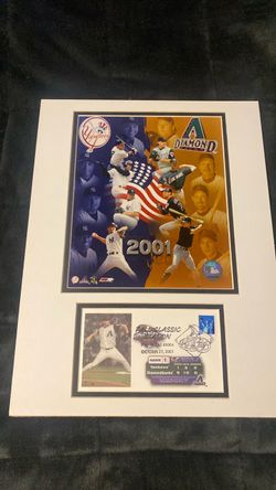 2001 World Series Yankees vs Diamondbacks Matted Display (OBO)