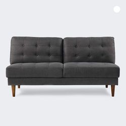 Modern Armless Loveseat, Real Eucalyptus Wood Frame and Legs, Dark Grey