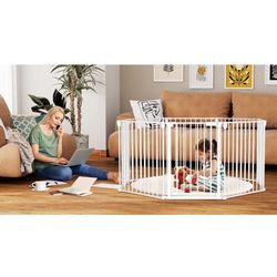 Kfvigoho Baby Gate 35"-199" Extra-Wide Gate for Stairs, Play Yard Child Safety Gate, Dog-gate with Auto-Close Door, Double Locking System for Fireplac