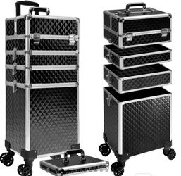 Black Rolling Makeup Train Case Trolley