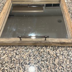 Wood Mirrored Decorative Tray with Metal Handles