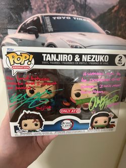 Dual Signed Abby Trott & Zach Aguilar W/ Inscriptions Tanjiro & Nezuko Demon Slayer 2PK Funko Pop!