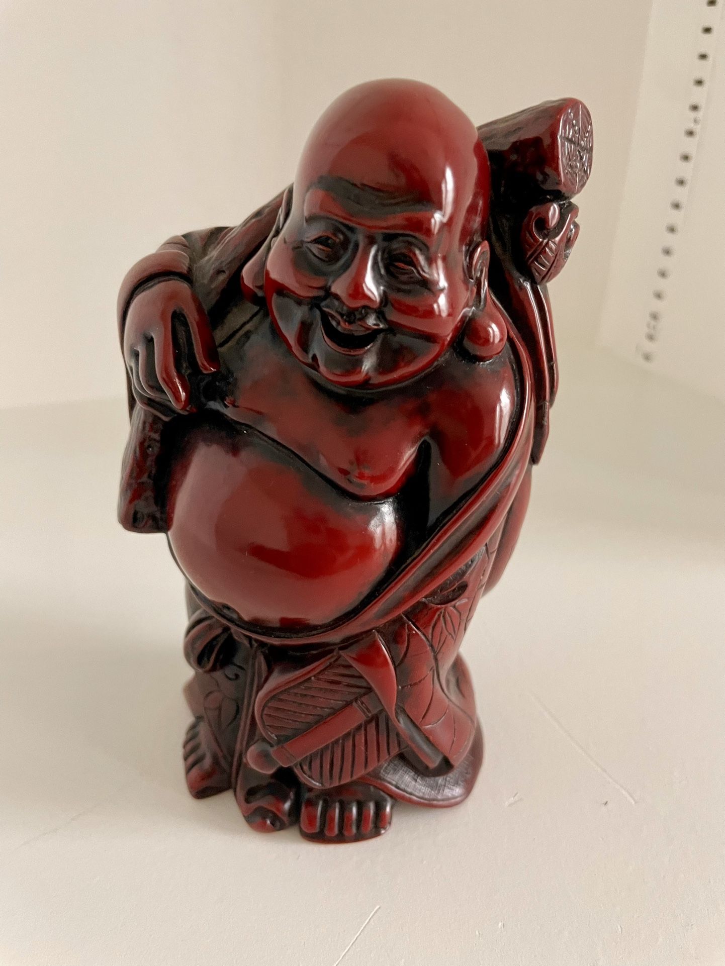Vintage Large Red Travel Fat Smiling Buddha Figurine Feng-Shui art statue - happiness & good Luck