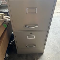 Beige two drawer file cabinet – – no key