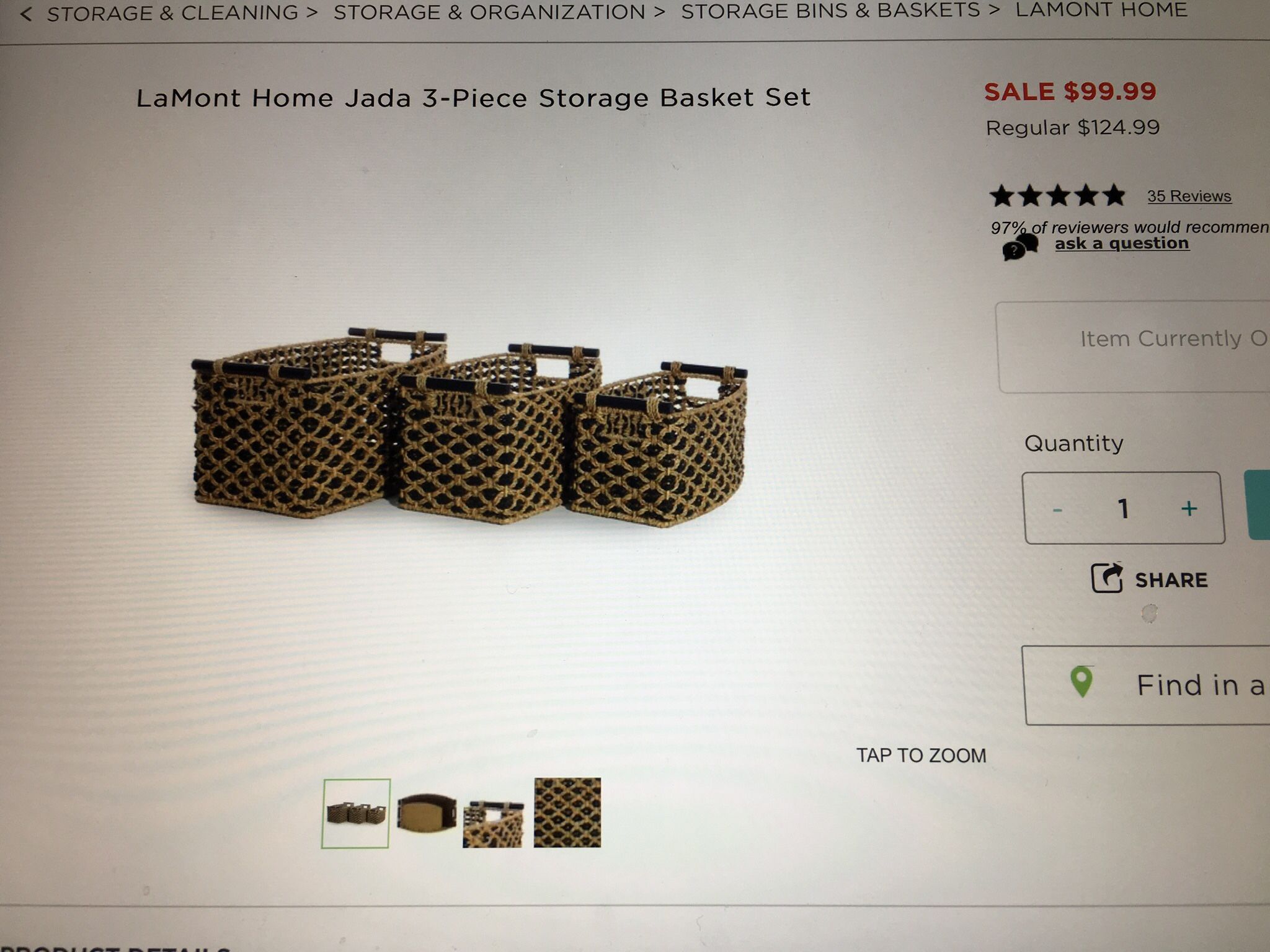 Lamont Home Jada Storage Basket 3 Piece Set