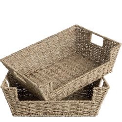 StorageWorks Seagrass Baskets for Organizing with Built-in Handles, Stackable Wicker Pantry Baskets for Shelf, Pantry Organizers and Storage for Shelv