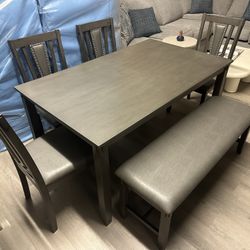 $50 Down - Finance- ask Price - Gray Table Chair Bench Set 