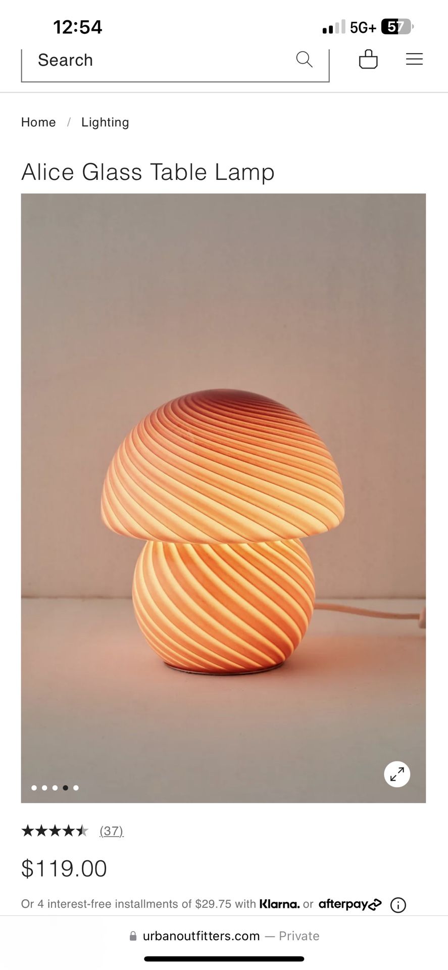 URBAN OUTFITTERS GLASS MUSHROOM LAMP