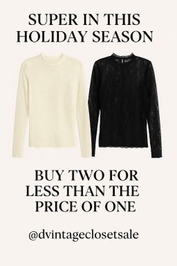 Women’s Lace Long Sleeve Tops – Black & Ivory (Bundle of 2) By Anthropologie