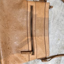 Beige Tooled Leather Crossbody/purse